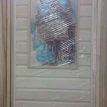 Дверь деревянная для бани из липы с рисунком, в Красноярске