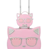 Детский чемодан на колесах с сумкой Кошка розовый, в Мытищи