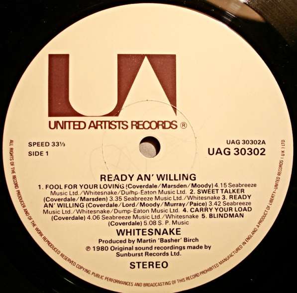 Пластинка виниловая Whitesnake ‎– Ready An' Willing(UK) в Санкт-Петербурге фото 3