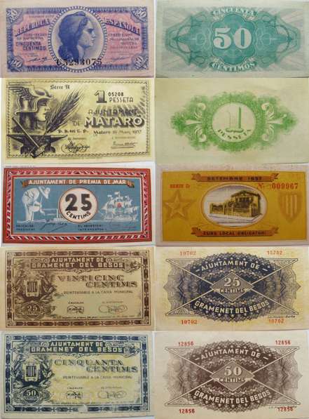 Испанские банкноты времён Гражданской войны