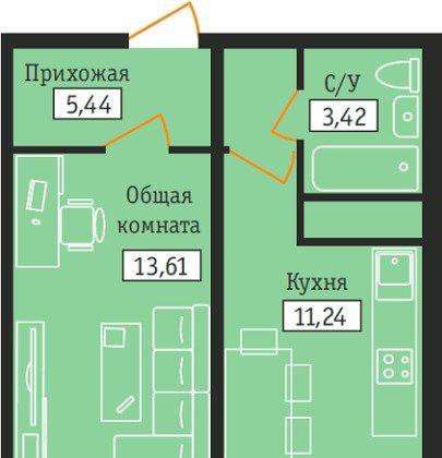 Продам однокомнатную квартиру в Краснодар.Жилая площадь 33,60 кв.м.Этаж 2.Дом монолитный. в Краснодаре