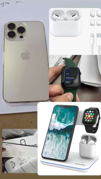 Набор айфон, наушник, смарт часы и зарядное устройство