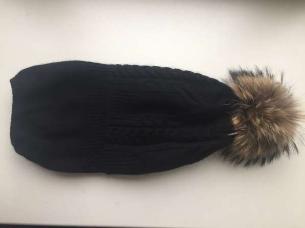 Шапка новая чёрная вязаная с бубоном мех енот шерсть зима 87 в Москве фото 6