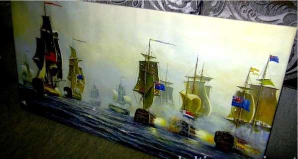 Морской бой, 120х60см, Большая Картина маслом на холсте