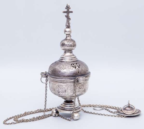 Старинное серебряное кадило большого размера. Москва, XIX в