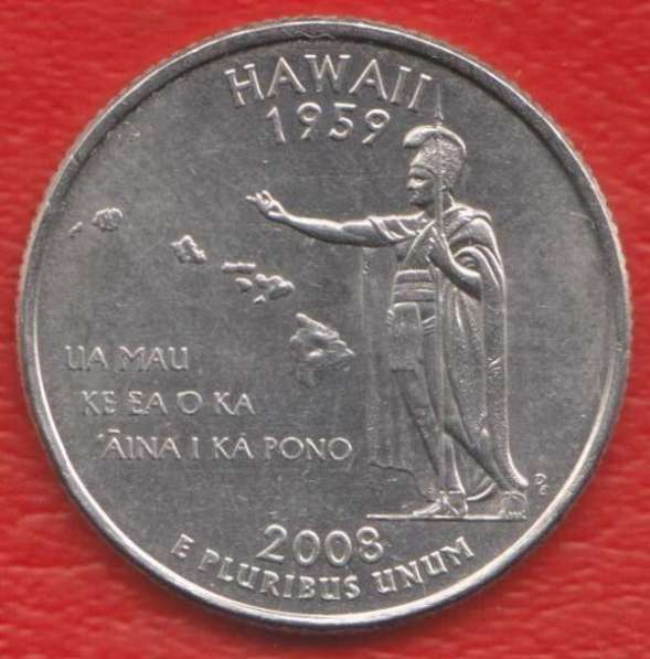 США 25 центов 2008 г. квотер штат Гавайи знак мондвора P