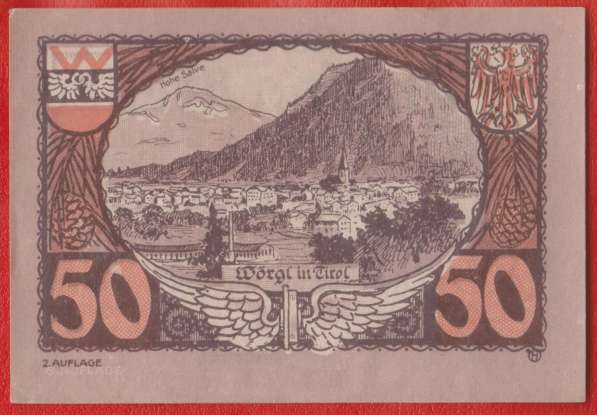 Австрия Вёргль нотгельд 50 геллеров 1920 г.