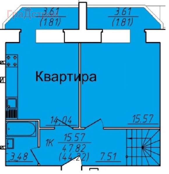 Продам однокомнатную квартиру в Вологда.Жилая площадь 48,66 кв.м.Дом кирпичный.Есть Балкон. в Вологде фото 4