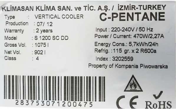 Шкаф холодильный KLIMASAN S1200 в фото 11