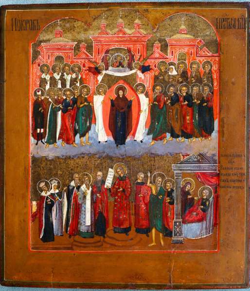 Старинный образ Покрова Пресвятой Богородицы. Россия, Палех в Санкт-Петербурге фото 13