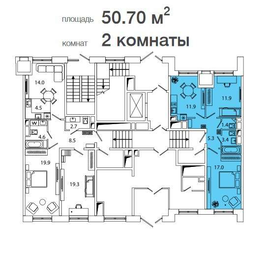 2-я квартира в новостройке, 51 м2, 2/25 эт. в Москве