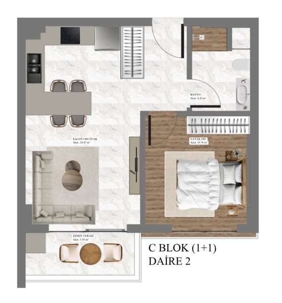 2-к. квартира 47м&sup2; Турция, Анталья, Алтынташ в фото 8