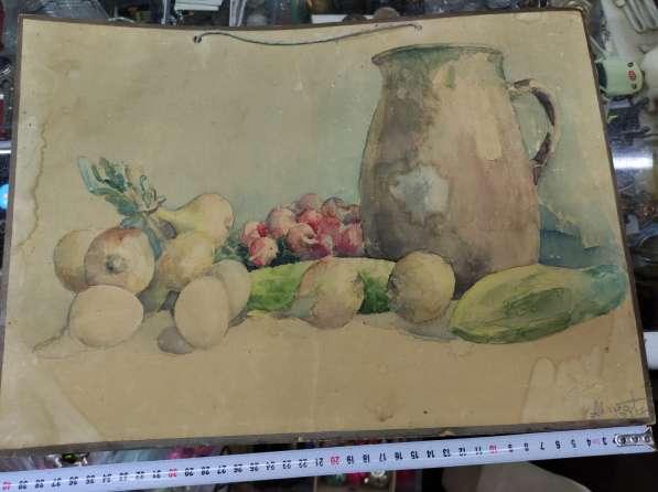 Акварель натюрморт Овощи, картон, авторская, 1927 год