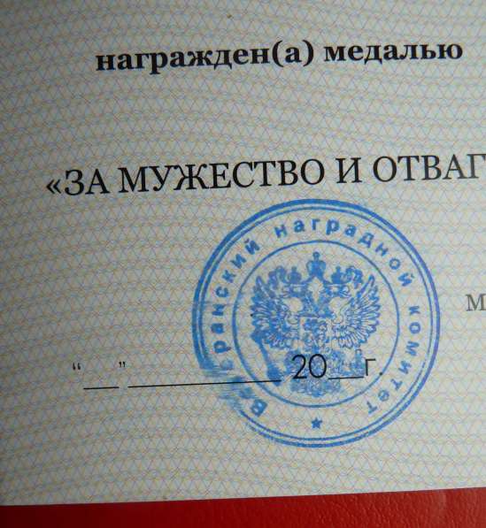 Россия медаль За мужество и отвагу бланк печать ВНК документ в Орле