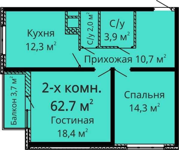 2-х км. в ЖК "Альтаир", умный дом без комиссии в 