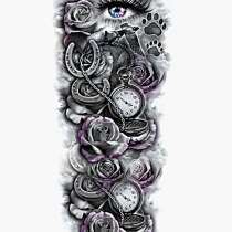 Водонепроницаемая, временная татуировка, рукав "Глаз и часы", в Кемерове